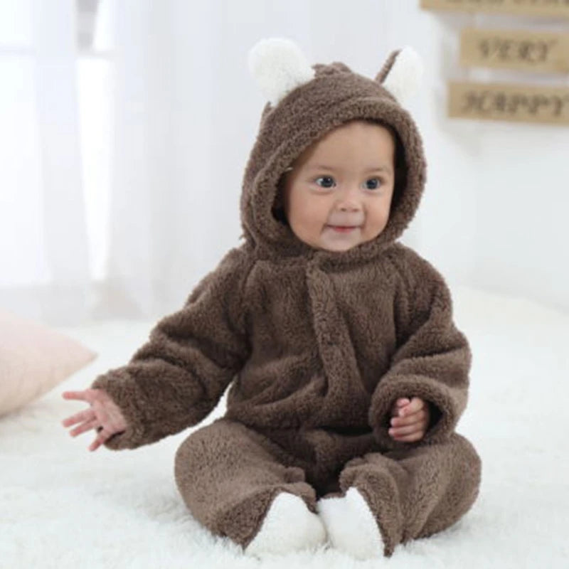 0-12Months Winter Baby Rompers Long Sleeve Hooded Jumpsuit Infant Toddler Clothes Playsuit Outfit