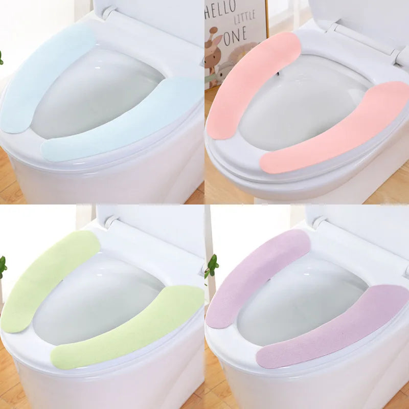 1 Pair Soft Toilet Seat Cover Washable Paste Toilet Seat Pad  Bathroom Warmer Seat Lid Cover Pad Closestool Sticky Mat Villus