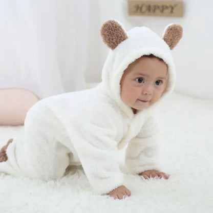 0-12Months Winter Baby Rompers Long Sleeve Hooded Jumpsuit Infant Toddler Clothes Playsuit Outfit