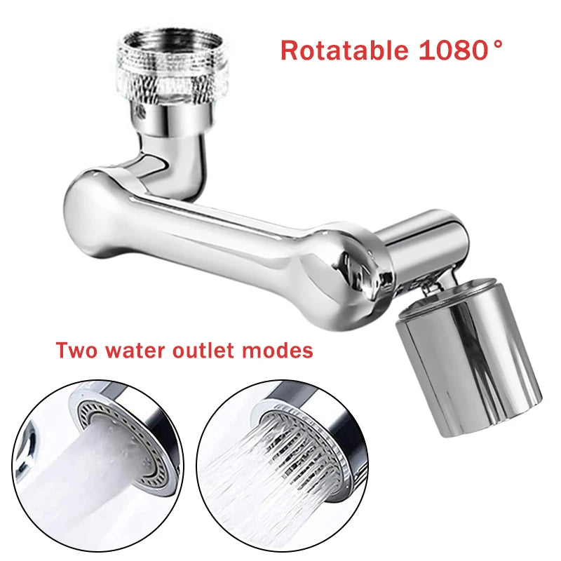 1080° Universal Rotation Faucet Washbasin Robot Arm Tap Dual Mode Sprayer Head Bathroom Sink Splash-proof Swivel Faucet