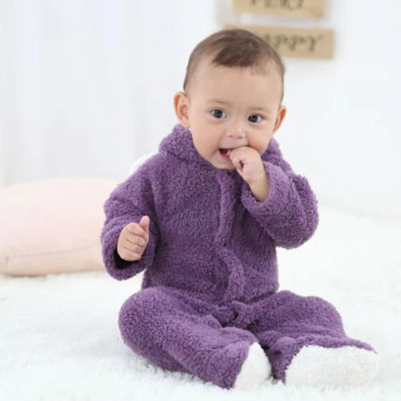 0-12Months Winter Baby Rompers Long Sleeve Hooded Jumpsuit Infant Toddler Clothes Playsuit Outfit