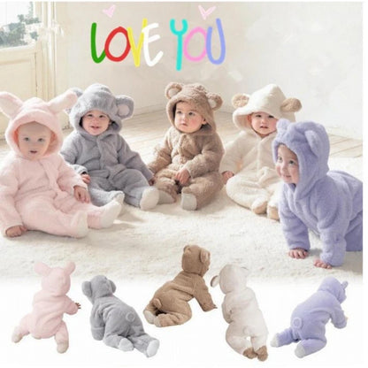 0-12Months Winter Baby Rompers Long Sleeve Hooded Jumpsuit Infant Toddler Clothes Playsuit Outfit