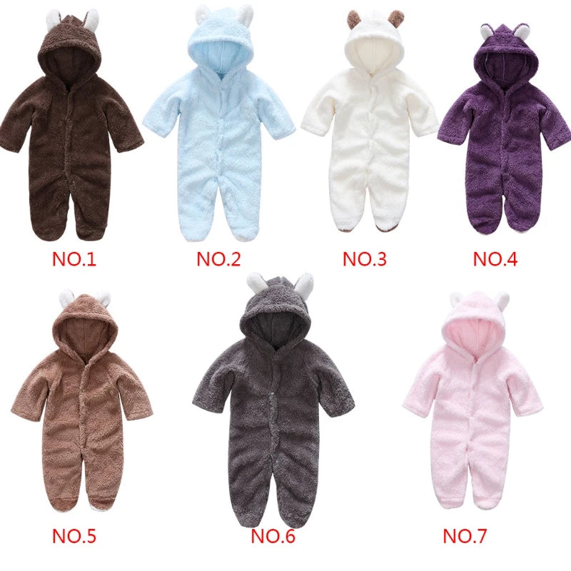 0-12Months Winter Baby Rompers Long Sleeve Hooded Jumpsuit Infant Toddler Clothes Playsuit Outfit